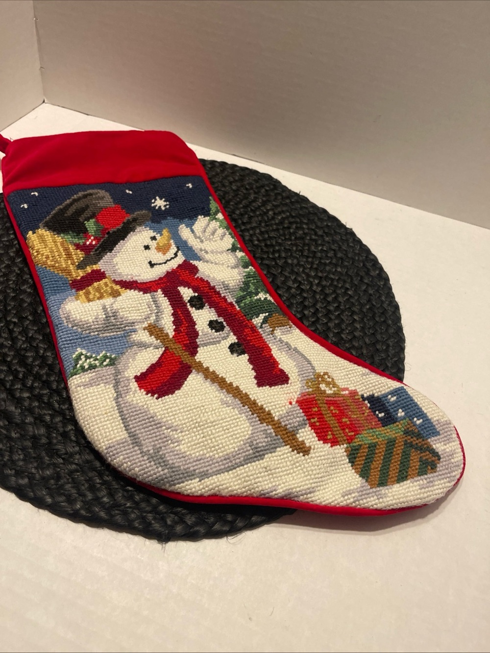 Needlepoint Snowman Wool Stocking